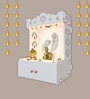 Premium Art of Mor Pankh White Wooden Temple for Home with Inbuilt Focus Light & Spacious Shelf