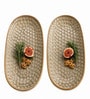 Brown Ceramic Oval Appetizer Serving Plates (Set Of 2)