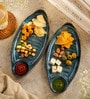 Blue Ceramic Sizzler Platter With Dip Section (Set Of 2)