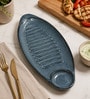 Blue Ceramic Sizzler Platter With Dip Section (Set Of 2)