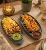 Blue Ceramic Sizzler Platter With Dip Section