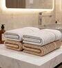 Beige And White 100% Cotton 400 Gsm Hand Towels Pack Of 4