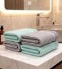 Grey And Sea Green Grey 100% Cotton 400 Gsm Hand Towels Pack Of 4