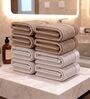 Beige & White With Brown Stripes 100% Cotton 400 Gsm Hand Towels Pack Of 8