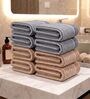Beige & Grey 100% Cotton 400 Gsm Hand Towels Pack Of 8
