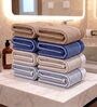 Beige, Blue And White 100% Cotton 400 Gsm Hand Towels Pack Of 8