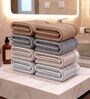 Beige, Grey And White 100% Cotton 400 Gsm Hand Towels Pack Of 8