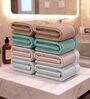 Beige, Sea Green And White 100% Cotton 400 Gsm Hand Towels Pack Of 8