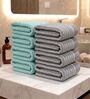 Sea Green & Grey 100% Cotton 400 Gsm Hand Towels Pack Of 8