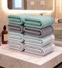 Sea Green, Grey And White 100% Cotton 400 Gsm Hand Towels Pack Of 8