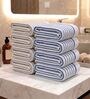 White With Brown & Blue Stripes 100% Cotton 400 Gsm Hand Towels Pack Of 8