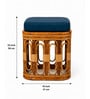 Premium Handcrafted Rattan Stool With Blue Velvet Fabric 