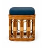 Premium Handcrafted Rattan Stool With Blue Velvet Fabric 