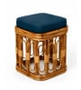 Premium Handcrafted Rattan Stool With Blue Velvet Fabric 