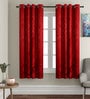 Premium Jacquard Satin Finish Fabric Maroon Color Eyelet Curtain Window Curtain 46 X 62 Inches