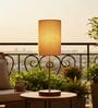 Premium Jute Cylinder Fabric Shade Table Lamp, Brown Wooden Base Bedside & Desk Light for Bedroom, Living Room & Home Decor