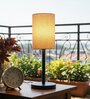 Premium Jute Cylinder Fabric Shade Table Lamp, Minimalist Bedside Lamp with Metal Base for Bedroom, Living Room & Study