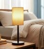 Premium Jute Cylinder Fabric Shade Table Lamp, Minimalist Bedside Lamp with Metal Base for Bedroom, Living Room & Study