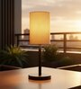 Premium Jute Cylinder Fabric Shade Table Lamp, Minimalist Bedside Lamp with Metal Base for Bedroom, Living Room & Study