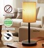 Premium Jute Cylinder Fabric Shade Table Lamp, Minimalist Bedside Lamp with Metal Base for Bedroom, Living Room & Study
