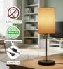 Premium Jute Cylinder Fabric Shade with Modern Silver & Black Table Lamp for Bedroom & Living Room