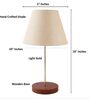 Premium Jute Fabric Shade Table Lamp, Brown Wooden Base Bedside & Desk Light for Bedroom, Living Room & Home Decor