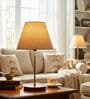 Premium Jute Fabric Shade Table Lamp, Brown Wooden Base Bedside & Desk Light for Bedroom, Living Room & Home Decor