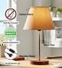 Premium Jute Fabric Shade Table Lamp, Brown Wooden Base Bedside & Desk Light for Bedroom, Living Room & Home Decor