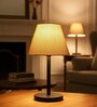 Premium Jute Fabric Shade Table Lamp, Minimalist Bedside Lamp with Metal Base for Bedroom, Living Room & Study