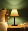 Premium Jute Fabric Shade Table Lamp, Minimalist Bedside Lamp with Metal Base for Bedroom, Living Room & Study