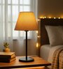 Premium Jute Fabric Shade Table Lamp, Modern Bedside & Desk Lamp with Metal Base for Bedroom, Living Room & Home Decor