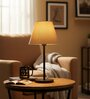 Premium Jute Fabric Shade Table Lamp, Modern Bedside & Desk Lamp with Metal Base for Bedroom, Living Room & Home Decor