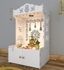 Premium White Wooden Floor Pooja Mandir with Laser-Cut Om Design & Storage Cabinet