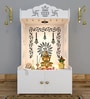Premium White Wooden Floor Pooja Mandir with Laser-Cut Om Design & Storage Cabinet
