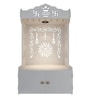 Premium White Wooden Floor Pooja Mandir with Laser-Cut Om Design & Storage Cabinet