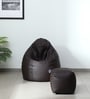 Premium XL Leatherette Bean Bag with Beans in Brown Colour with Pouffe