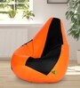 Premium XL Size Bean Bag & Foot Stool with Beans in Black & Orange Colour