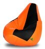 Premium XL Size Bean Bag & Foot Stool with Beans in Black & Orange Colour