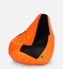 Premium XL Size Bean Bag & Foot Stool with Beans in Black & Orange Colour