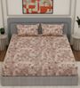 Brown Abstract 144 TC Cotton Double Size Bedsheet With 2 Pillow Covers