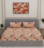 Peach Floral 144 TC Cotton Double Size Bedsheet With 2 Pillow Covers