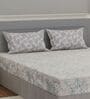 Brown Floral 144 TC Cotton Double Size Bedsheet With 2 Pillow Covers