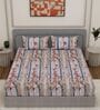 Pink Floral 144 TC Cotton Double Size Bedsheet With 2 Pillow Covers