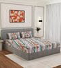 Blue Floral 144 TC Cotton Double Size Bedsheet With 2 Pillow Covers