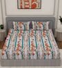 Blue Floral 144 TC Cotton Double Size Bedsheet With 2 Pillow Covers