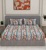 Blue Floral 144 TC Cotton Double Size Bedsheet With 2 Pillow Covers