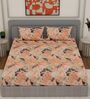 Peach Floral 144 TC Cotton Double Size Bedsheet With 2 Pillow Covers