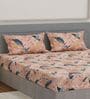 Blue Floral 144 TC Cotton Double Size Bedsheet With 2 Pillow Covers