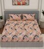 Blue Floral 144 TC Cotton Double Size Bedsheet With 2 Pillow Covers