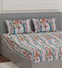 Blue Floral 144 TC Cotton Double Size Bedsheet With 2 Pillow Covers